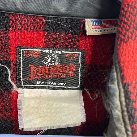 Johnson Woolen Mills Vintage Red Black Buffalo Check Wool Hunting Coat Jacket S - Picture 2 of 10